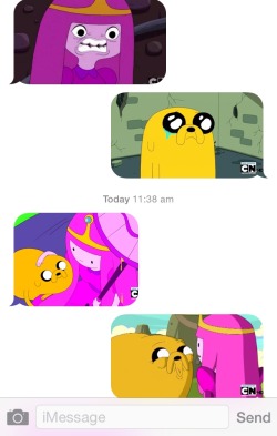 agentfortyseven:  Exchange of texts between me and my girl. She was unhappy I snored all night, we reconciled with adventure time pictures. 