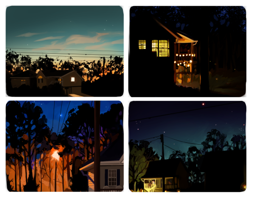pricklyalpaca: Some studies of my neighborhood at dusk 