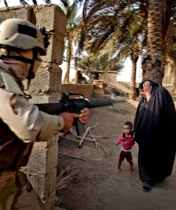 nileboy:  letsrunawaayyy:  fnhfal:  War in Iraq   How is this okay? Why would you point a huge ass weapon at a mother  This is why I couldn’t give 0.5 shits about any American soldier with PTSD from fighting in Iraq/Afghanistan. I’m thinking about