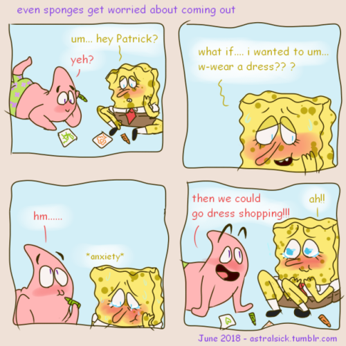 sugarkittycat04: clownpen: [image description: A four panel comic titled “even sponges get worried