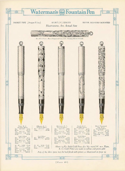 Waterman Fountain Pen, catalog page, 1925. USA. Complete brochure via archive.org