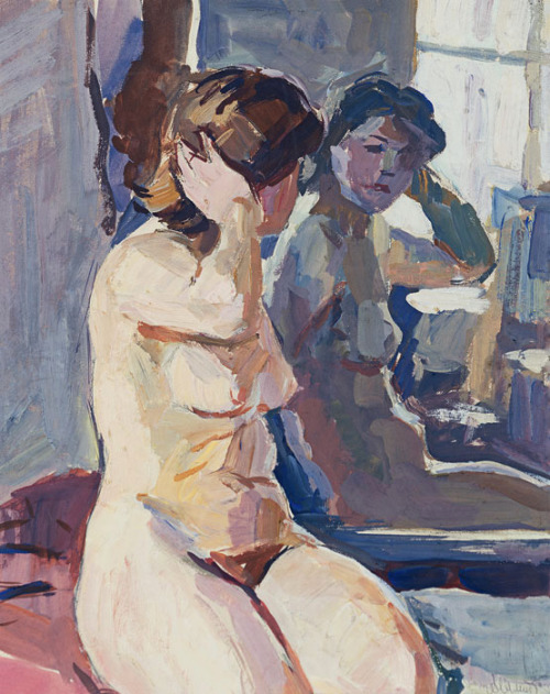 Alexander Shmidt (Russian, 1911-1987) Naked model in front of mirror, 1952