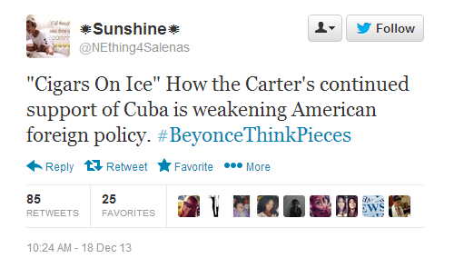 talesofthestarshipregeneration:   sook-hee: ‘Beyonce Think Pieces’ Hashtag Mocks Media’s Reaction to Album  GOD i love black people! 