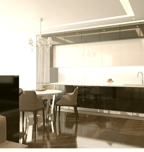 Ideas For A Small, Contemporary Kitchen-dining Room Renovation With Beige WallsInspiration For A Small