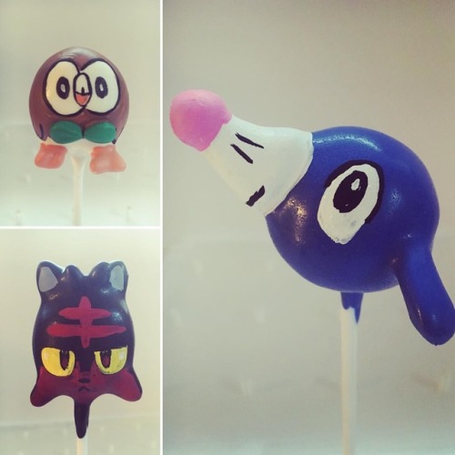 hannahscakepops:Sun &amp; Moon Pokemon Pops #rowlet #litten #popplio #pokemon #cakepops #birthda