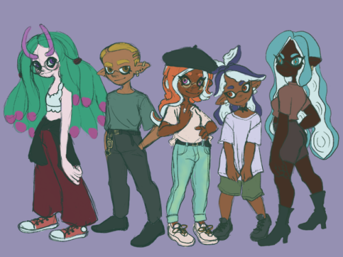 drew all the splat OCs in some cute fashions… Mell is the tallest (just slouchin a little lol) and K