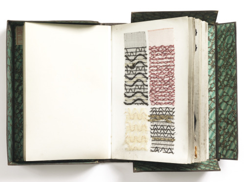 Sample book, 1903. Machine embroidery, braids and tapes, all using straw. France. Via Cooper Hewitt