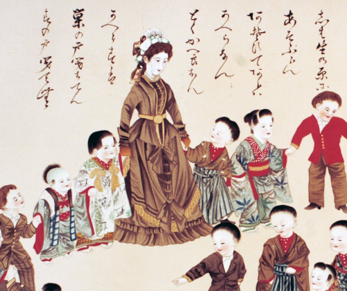 幼稚鳩巣戯劇之圖Playing the Pigeon’s Nest gameA painting of Japan&rsquo;s first kindergarten teachers — Clar