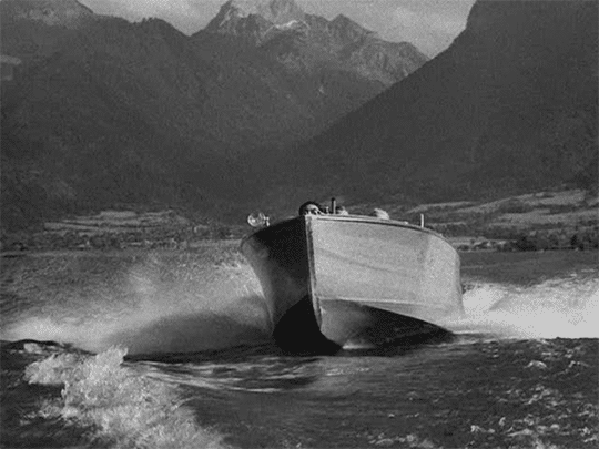 matineemoustache:Trevor Howard and Ann Todd speed across Lake Annecy in The Passionate Friends (1949