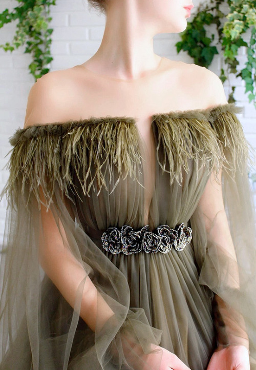 evermore-fashion: Favourite Designs: Teuta Matoshi ‘Dark Green’ Feathered and Lace 