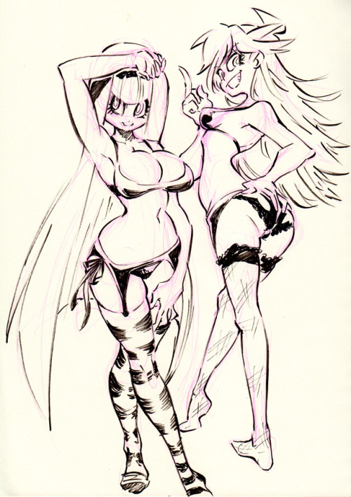 rafchu:Anon asked how to draw garter belts, so here are Panty & Stocking with garter belts for Inktober :3< |D’“