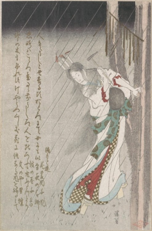 onna-musha:  “Woman in the rain at midnight driving a nail into a tree to invoke evil on her u