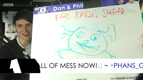 blasphemyhowell: the last radio show before they go on tour in which Phil draws Shrek