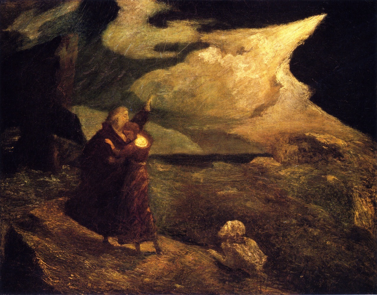 Albert Pinkham Ryder
[American Tonalist Painter, 1847-1917]
The Tempest
ca. 1982-1911
Oil on canvas
70.49 cm (27.75 in.) x 88.9 cm (35 in.)
Detroit Institute of the Arts, Midtown Detroit, Michigan, USA