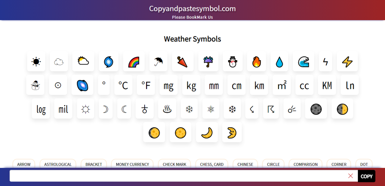 Symbols Copy And Paste — Weather Symbols and