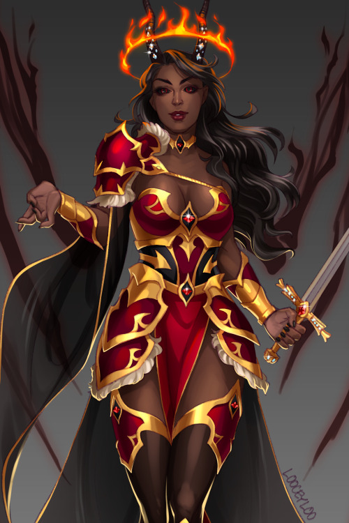 Kallia Sang-de-Feu the fallen aasimar, zealot barbarian and Paladin of Zariel (Oath of Conquest)This