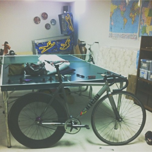 joshemei:  Finished cleaning her. #fixedgear #trackbike #carbon #sidishoes #tabletennis #pinball #cy