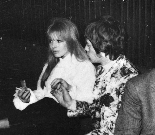 sunsetstrip-dolls:  faithfullforever:  If Mick Jagger was written about like Marianne Faithfull often is: Singer, songwriter and actress Marianne Faithfull with groupie Mick Jager of the band The Roling Stones. They had a minor hit with “(I Can’t