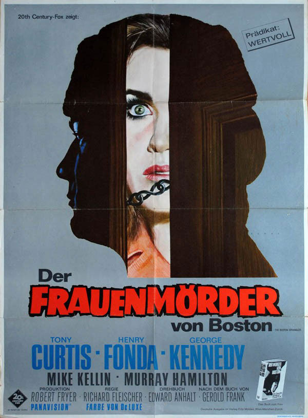 German poster for THE BOSTON STRANGLER (Richard Fleischer, USA, 1968)
Designer: Bruno Rehak [see also]
Poster source: Kinoart.net