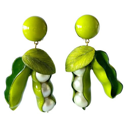 Resin and enamel peapod earrings, Ciléa, c 2000s (at 1stdibs)