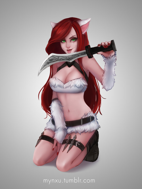 mynxu:It’s been a while, but here it is. Kitty Cat Katarina! I don’t play Kat, but I do like this skin. Well, I just like catgirls in general…Hope you enjoy! :D