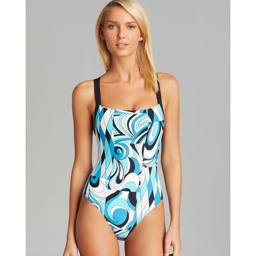 MICHAEL Michael Kors Caprese Patchwork Bound Cross Back Maillot One Piece Swimsuit ❤ liked on Polyvo