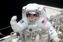 humanoidhistory:  On March 4, 2002, astronauts John M. Grunsfeld and Richard M. Linneham go on their first spacewalk of space shuttle mission STS-109 to work on the Hubble Space Telescope. (NASA)