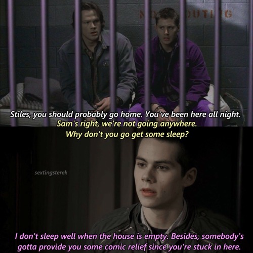 AU: After the authorities catch up with Dean and Sam, Stiles visits them regularly to feel less alon