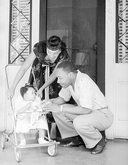 twixnmix:  Martin Luther King Jr. at home with his wife Coretta Scott   King  and their daughter Yolanda   King    in Montgomery, Alabama. May 1956.  