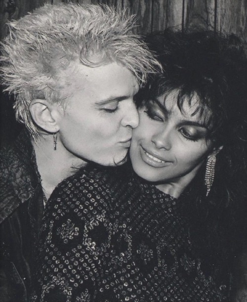 strathshepard:  Billy Idol and Vanity backstage at the MTV Video Music Awards, 1984