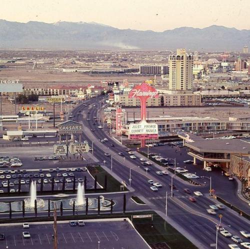 vintagelasvegas:  Caesars Palace & Flamingo. Las Vegas, 1969. View from a room at the Dunes Hote