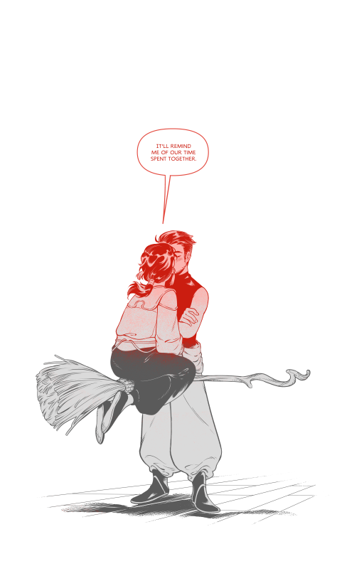 Frederick kisses Leonard while hovering on the broom: Itāll remind me of our time spent together.