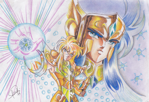 saint-seiya:  The Aquarius Gold Saint: Hyoga & Camus // artwork by Jesus Sangama Carretero (2011)