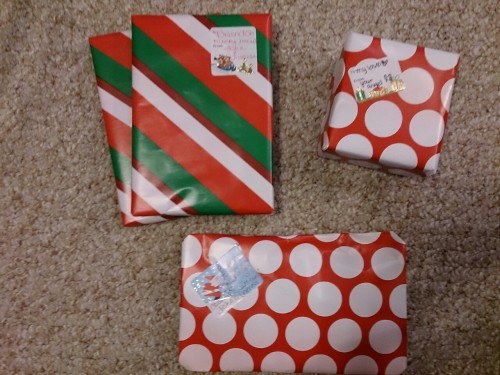 Christmas care package #2! I loved decorating this one (: This one includes gifts from my family and