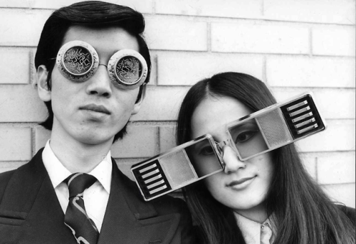 s-h-o-w-a: Young Japanese people model funky shaped glasses, 1970