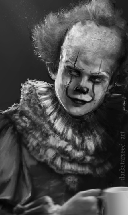 clown-bait: dark-starseed:  Behind the scenes of IT…Pennywise and coffee ☕ (inspired by the latest B