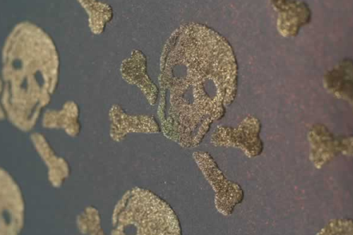 gothiccharmschool:steamxlove:Skull Wallpaper - Bronze Flock on Oil Slick.  The signature paper featu