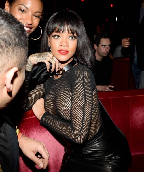 luftin-urban-style-tast:  PHOTOS OF THE WEEK: Rihanna Bares Her Nipples In See Through Top At Balmain After Party 😳😳😍😳😳  @rihanna showed her breasts in a completely see-through mesh top at the Balmain fashion show after party on Thursday