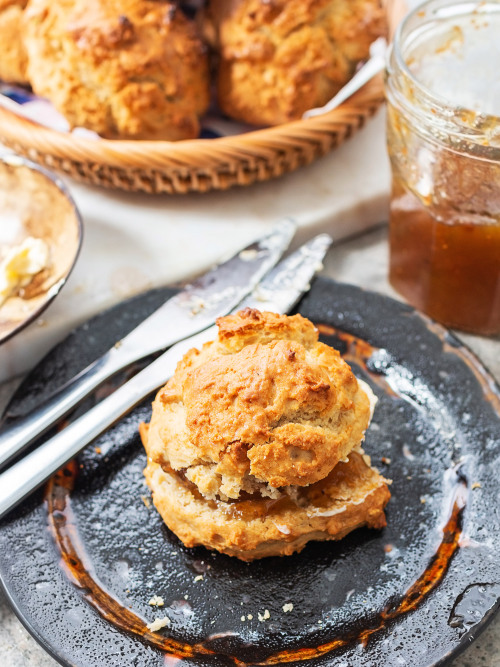 Vegan maple syrup breakfast scone A quick and easy breakfast scone, buttery and moist, golden on the