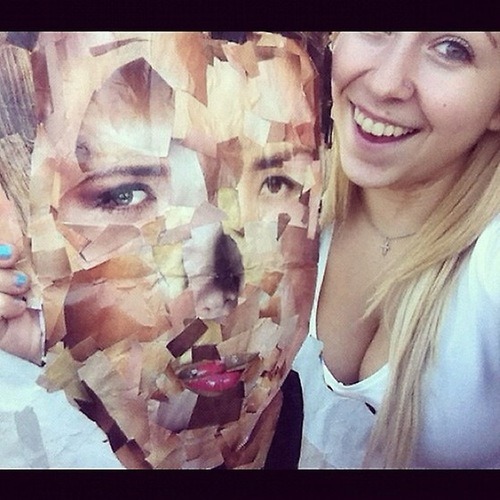 oomshi:  before i left for college i gave one of my friends an art project i made of cutting out colored pieces of magazines & make a portrait of me & it was really ugly & poorly made but i told her to bring it everywhere she went while i