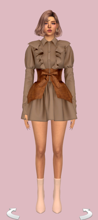  [RIMINGS] Ruffle Long Blouse & Leather Corset Belt - FULL BODY- NEW MESH- ALL LODS- NORMAL MAP-