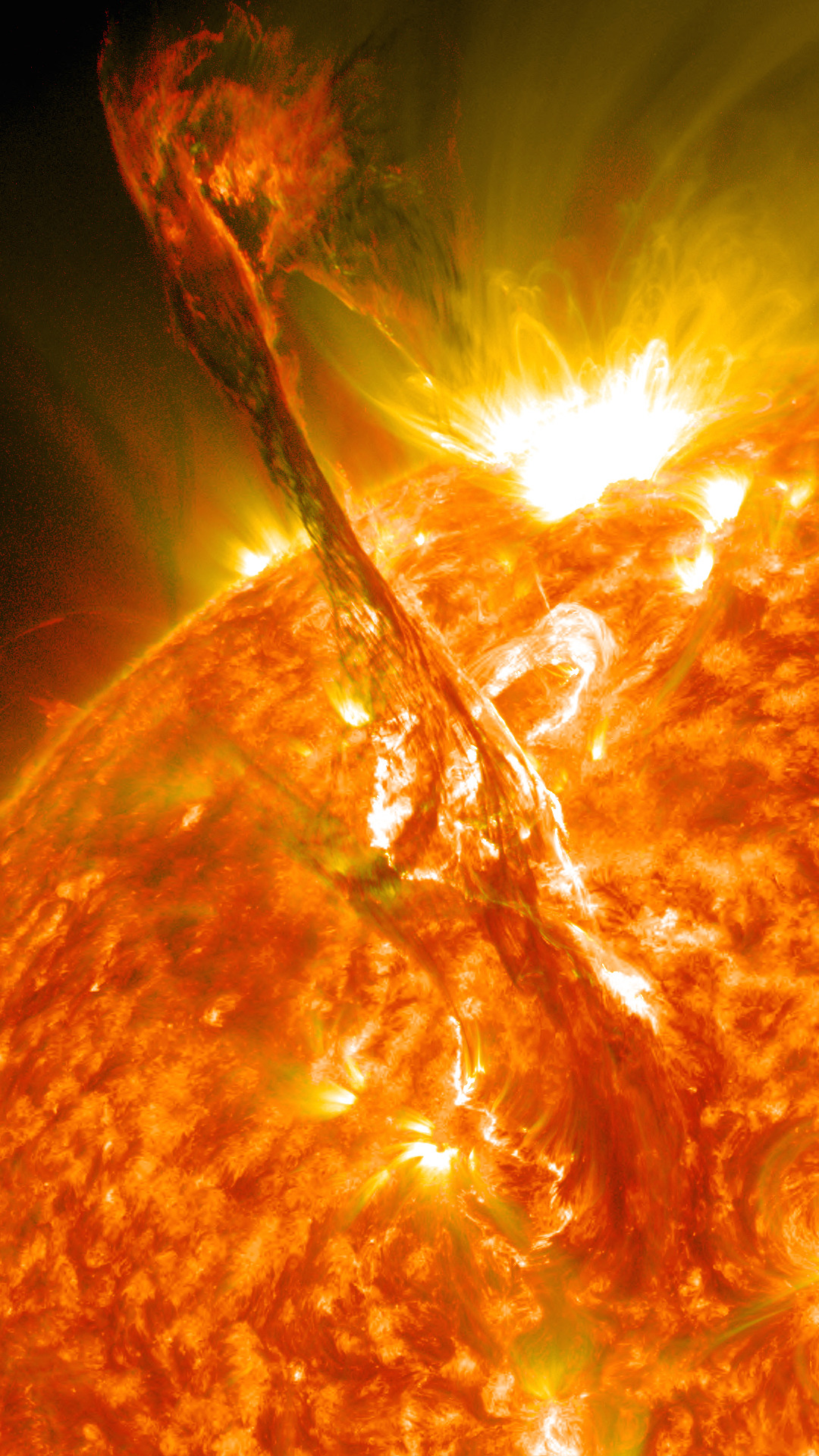 astronomicalwonders:
“Solar Eruptions - A Coronal Mass Ejection
The swirling inner layers of our sun cause charged particles to generate magnetic fields. As charges accumulate on the surface, magnetic field lines readjust themselves and release huge...