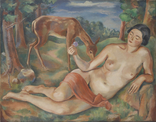 Celso Lagar (Spanish, 1891 - 1966). Dama en el bosque. Odalisca.