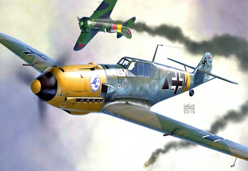 1941 10 Bf109E Escuadrilla Azul - Carlos Alonso15 Spanisches Staffel/JG 27 Major Angel Salas Larraza