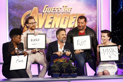 carpetdiem:Danai Gurira, Tom Hiddleston, Mark Ruffalo, Scarlett Johansson and Dave Bautistaattend th
