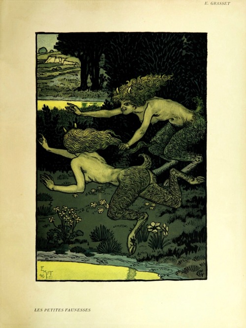 Les petites faunesses / The Young Girl Fauns.c.1896.Watercolour over pen and ink.Image : 22.5 x 16.5