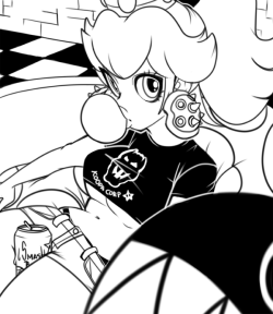 mahou-chan:  Peach chillin’ with pet chain chomp and a beer   &lt; |D&rsquo;&ldquo;&rsquo;