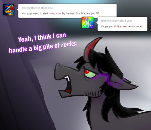 ask-king-sombra:  Is it a Skyrim joke or adhering to canon?! YOU DECIDE. How will he ever get OVER this one?! Woah this is a MOUNTAIN of a problem! Looks like this is a ROCKY situation! He’s stuck between a ROCK and a hard place! Woah these puns are