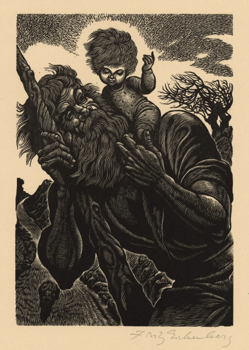 Fritz EichenbergSt. Christopher Wood engraving, 18.7 x 13 cm, 1949