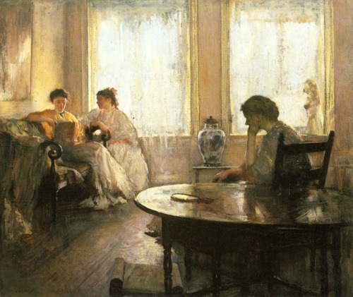 Three Girls Reading (1907). Edmund Tarbell (American, 1862-1938). Oil on canvas.Boston School artist